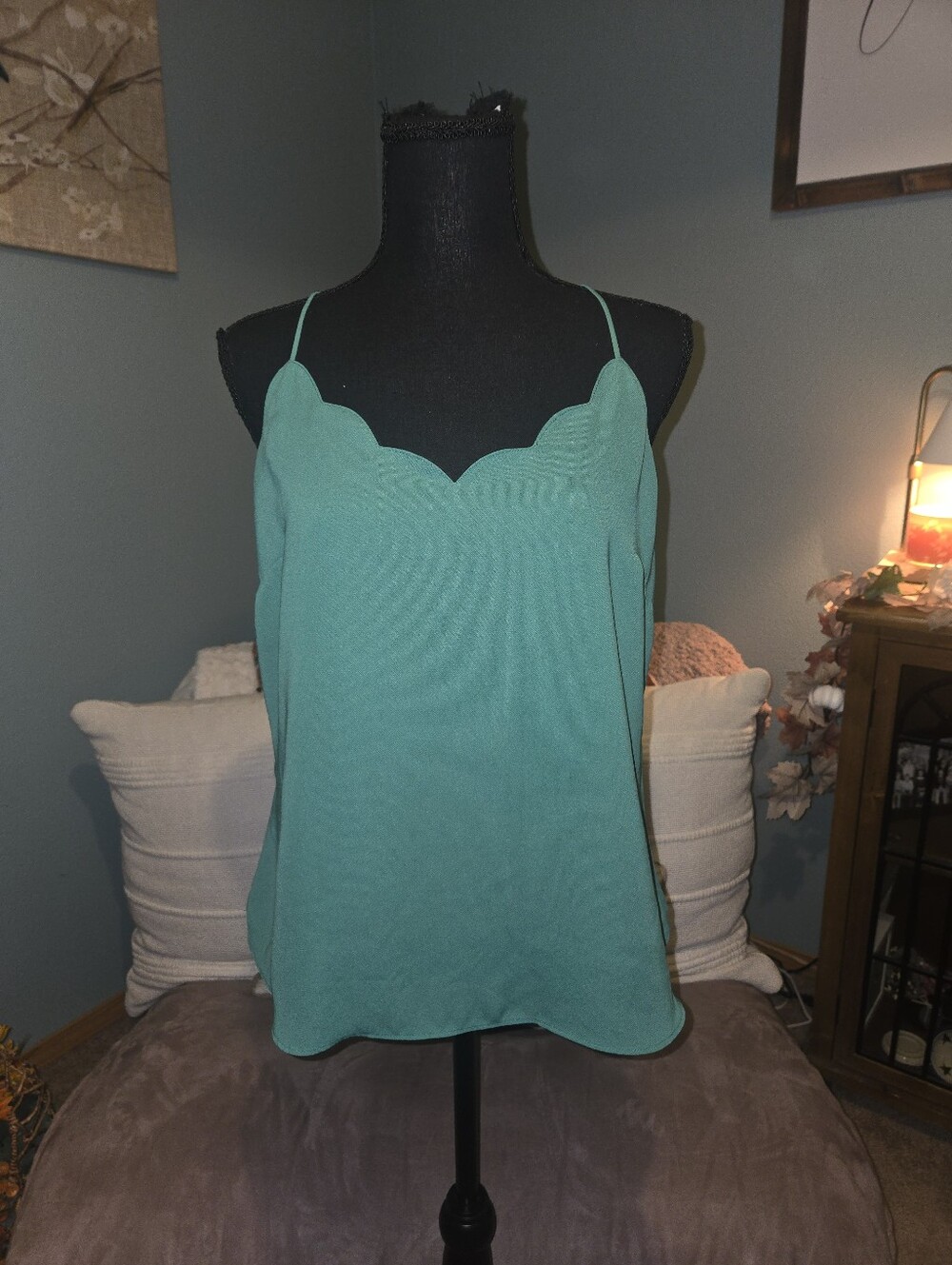 J. Crew Seafoam Scalloped V-Neck Spaghetti Strap Camisole